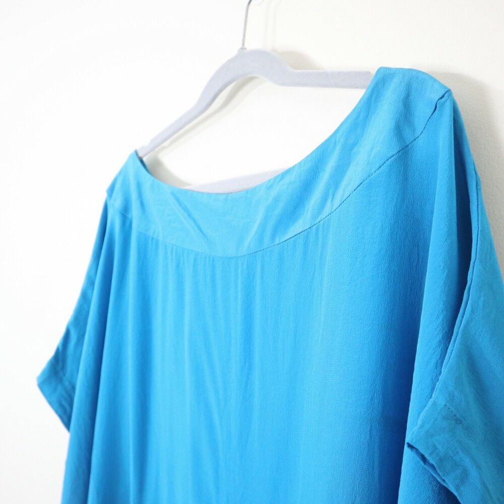 Ted Baker London 2 US 6 Silk Boxy Blouse Blue Satin Wide Sleeve Square Top - Picture 4 of 11